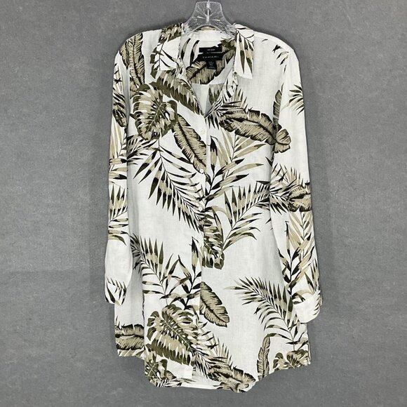 Tahari Dress‎ Women  M 100% Linen Tropical Long Sleeve Button Up Shirt Tunic - Picture 1 of 12